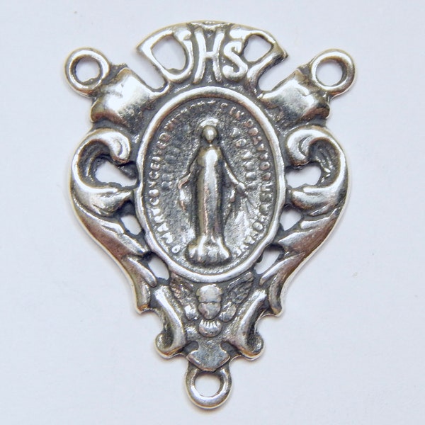 Sterling Silver Rosary Center Virgin Mary Miraculous Medal