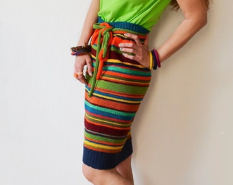 READY to SHIP - Pencil skirt, Crochet rainbow skirt, Striped skirt - Ready to Ship