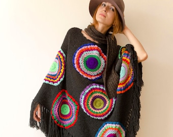 Gray Knit Poncho, Plus size clothing  - MADE TO ORDER Plus Size Women's Cape