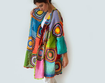 Plus Size Clothing, Oversize Cardigan, Spring Summer Rainbow sweater