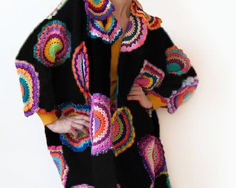 READY TO SHIP - Plus Size Clothing/Artsy plus size/ Extra long Plus size Coat/ Cardigan Sweater Black