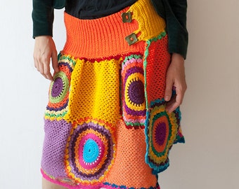 Trendy Bright Knee Length Skirt - Yellow and Orange - MADE TO ORDER