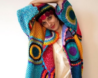 Plus Size Knitwear/Plus Size Sweater/ Rainbow Jumper/ Knitted Jacket/ Boho XXL  Clothing/Hippie Cardigan - Made to Order