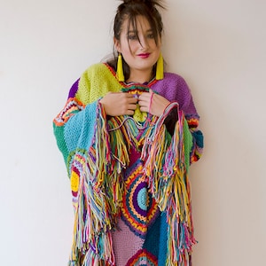 Plus Size Clothing, Poncho, Women Cape, Boho Multicolored-made to Order ...