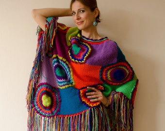 Plus Size Clothing, Poncho, Women Cape, Boho Multicolored - MADE TO ORDER