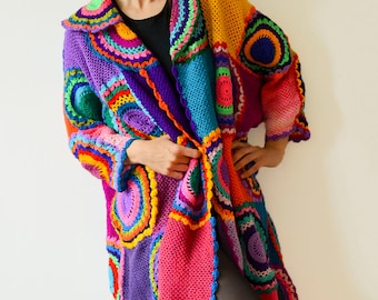 Plus Size Clothing, Long Cardigan, Wearable Art, Boho Coat, Oversized Sweater, Swing Coat, Plus Size Kaftan, Boho Chic Cocoon Coat