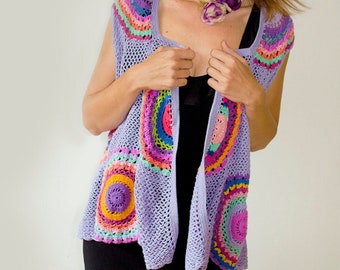 Women's Sleeveless Open Front  Vest, Women's Long Purple Tunic, Lightweight Draped Cardigan, MADE TO ORDER