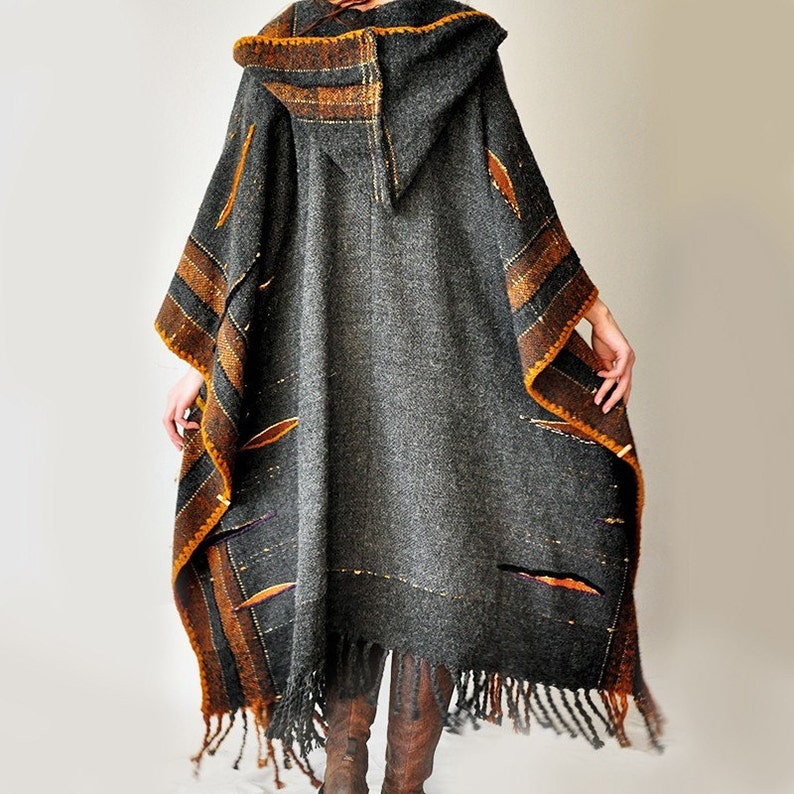 Plus Size Clothing MADE TO ORDER Dark Gray Handwoven Poncho Sold Accepting custom orders image 5