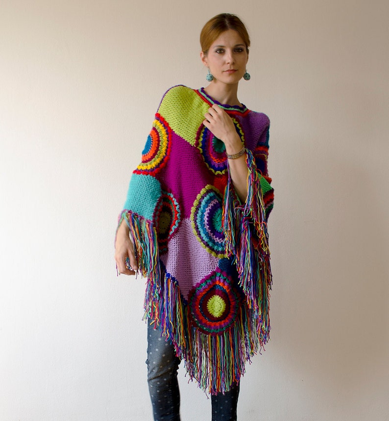 Plus Size Clothing, Poncho, Women Cape, Boho Multicolored MADE TO ORDER ...