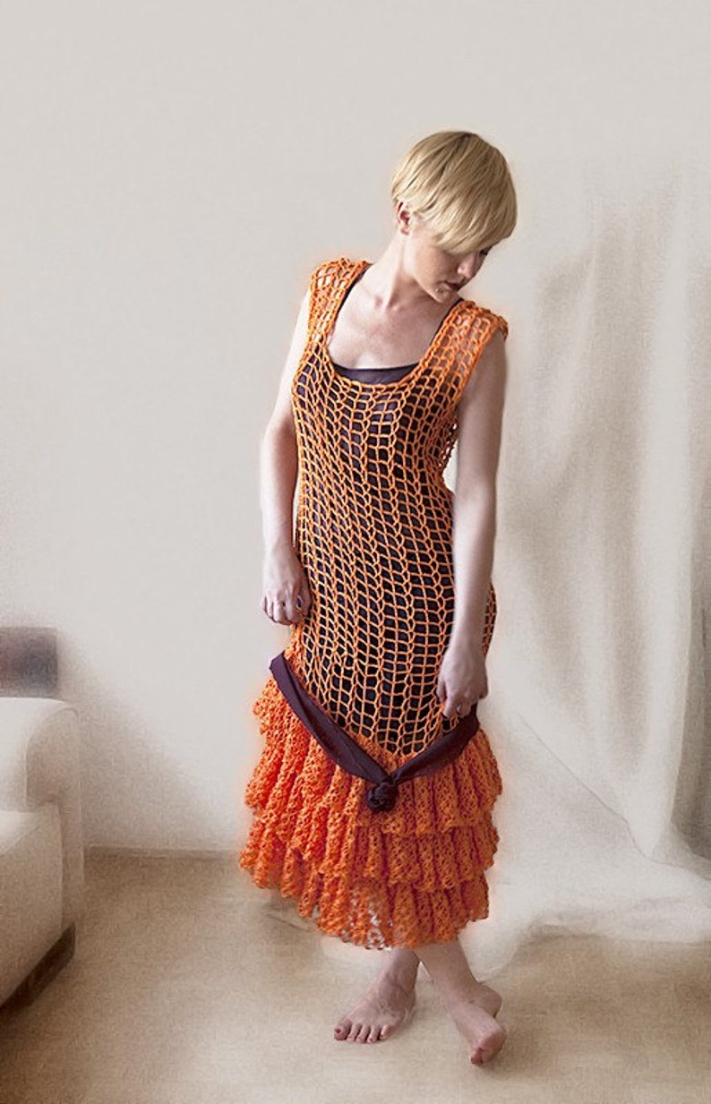 Orange Crochet Dress MADE TO ORDER image 1