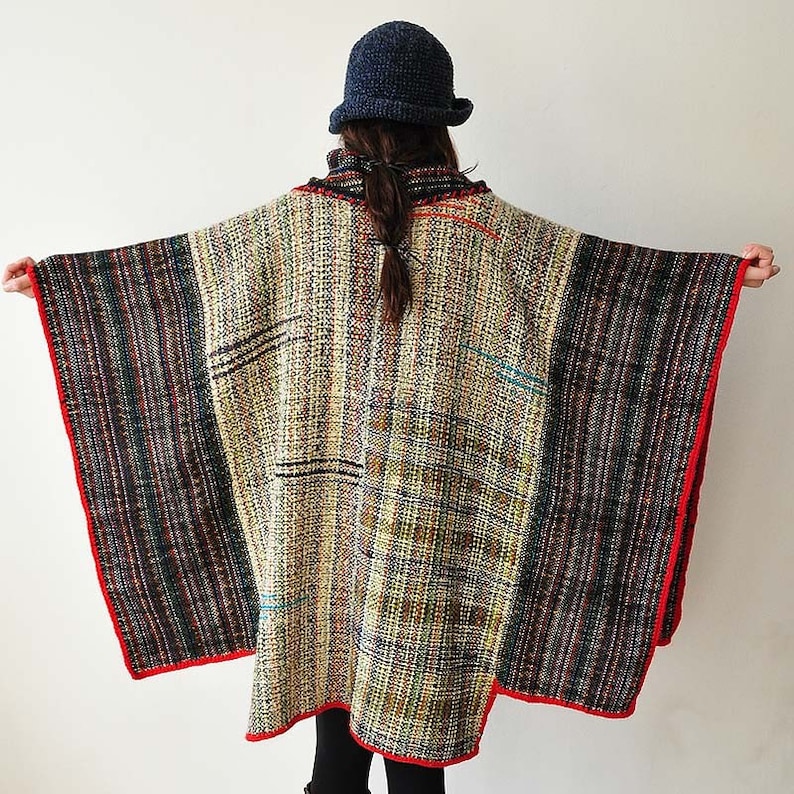 Plus Size Clothing Gray and Red Handwoven Women's Poncho MADE TO ORDER image 4