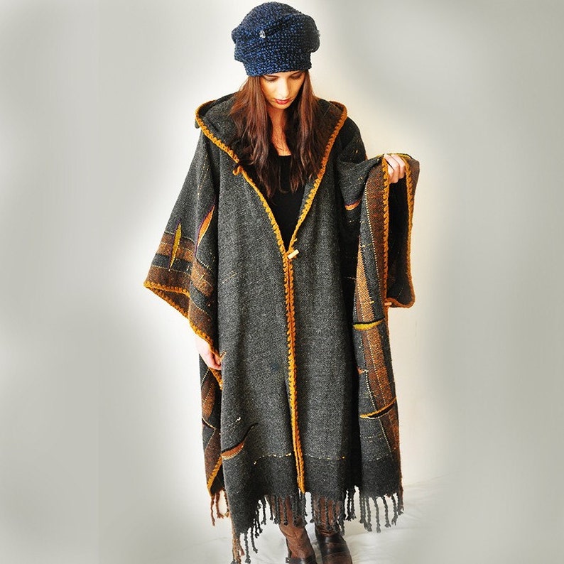 Plus Size Clothing MADE TO ORDER Dark Gray Handwoven Poncho Sold Accepting custom orders image 3