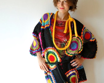 Plus Size Clothing, Multicolor Crocheted Cardigan - MADE TO ORDER