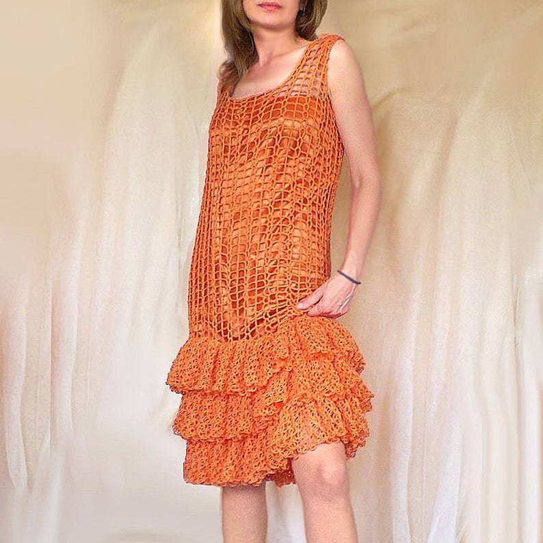 Orange Crochet Dress MADE TO ORDER image 4