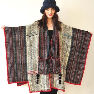 Plus Size Clothing Gray and Red Handwoven Women's Poncho MADE TO ORDER image 1
