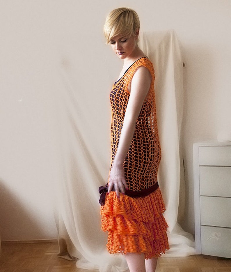 Orange Crochet Dress MADE TO ORDER image 3