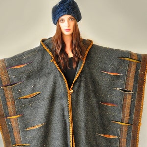 Plus Size Clothing MADE TO ORDER Dark Gray Handwoven Poncho Sold Accepting custom orders image 2