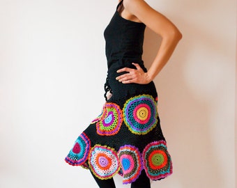 Knee Length Boho Black Skirt - MADE TO ORDER