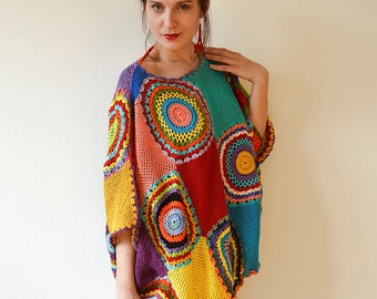 Plus size clothing, Plus Size Top Vest MADE TO ORDER - Oversized Multicolored T-shirt, Rainbow Top