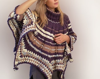 Royal Purple Poncho with Turtle Neck