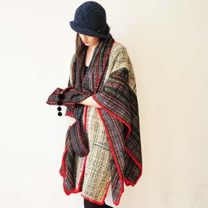 Plus Size Clothing Gray and Red Handwoven Women's Poncho MADE TO ORDER image 3