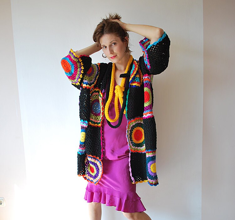 Plus Size Clothing Multicolor Crocheted Cardigan MADE TO - Etsy