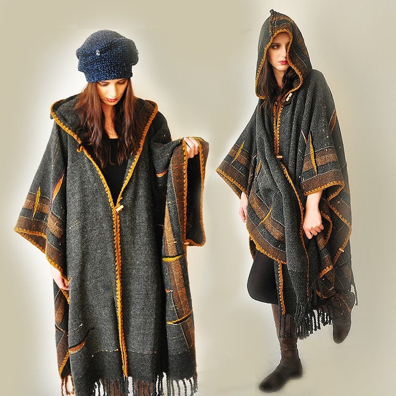 Plus Size Clothing MADE TO ORDER Dark Gray Handwoven Poncho Sold Accepting custom orders image 4