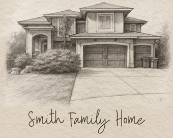 Custom Hand-Drawn House Sketch - Personalized Home Illustration, Wall Art, Housewarming Gift, Unique Home Portrait Ideas, Pencil Sketch