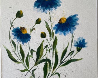 Pintura de acuarela original, arte floral original, decoración de pared para el hogar, regalo de obra de arte única, regalo hecho a mano, pintura botánica, arte de acuarela