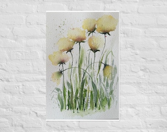 Impresión de acuarela de flores silvestres amarillas, arte de pared, pintura botánica, impresión floral, naturaleza, decoración del hogar, regalo