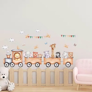 Pista del treno con animali dello zoo - carta da parati per cameretta dei bambini/bambini