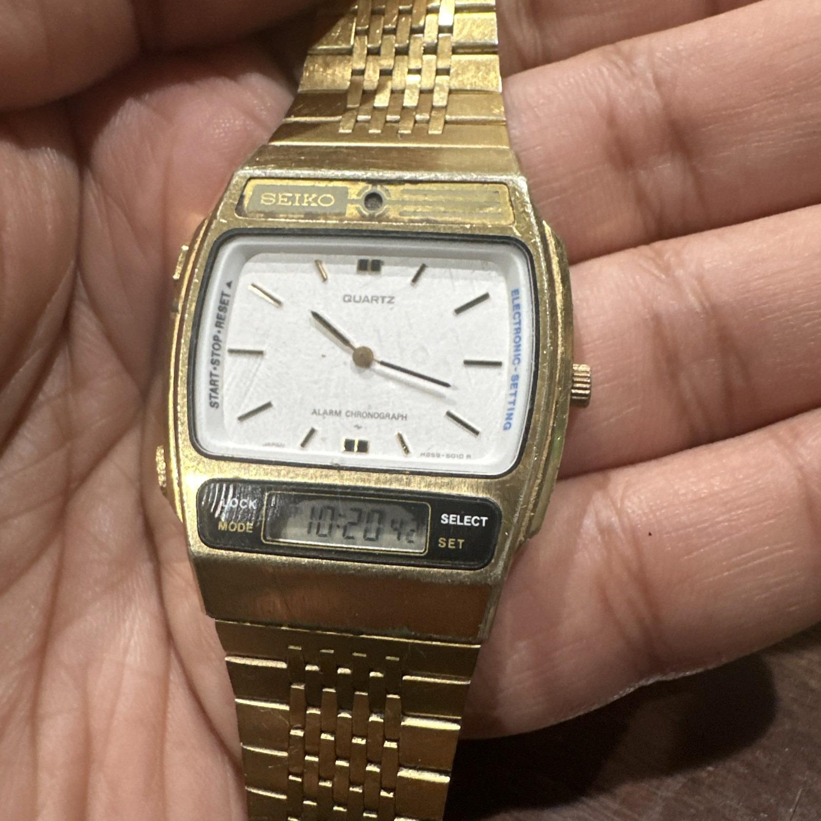 Working Vtg Seiko Quartz Analog/digital H259-5009 Gold Tone 33mm