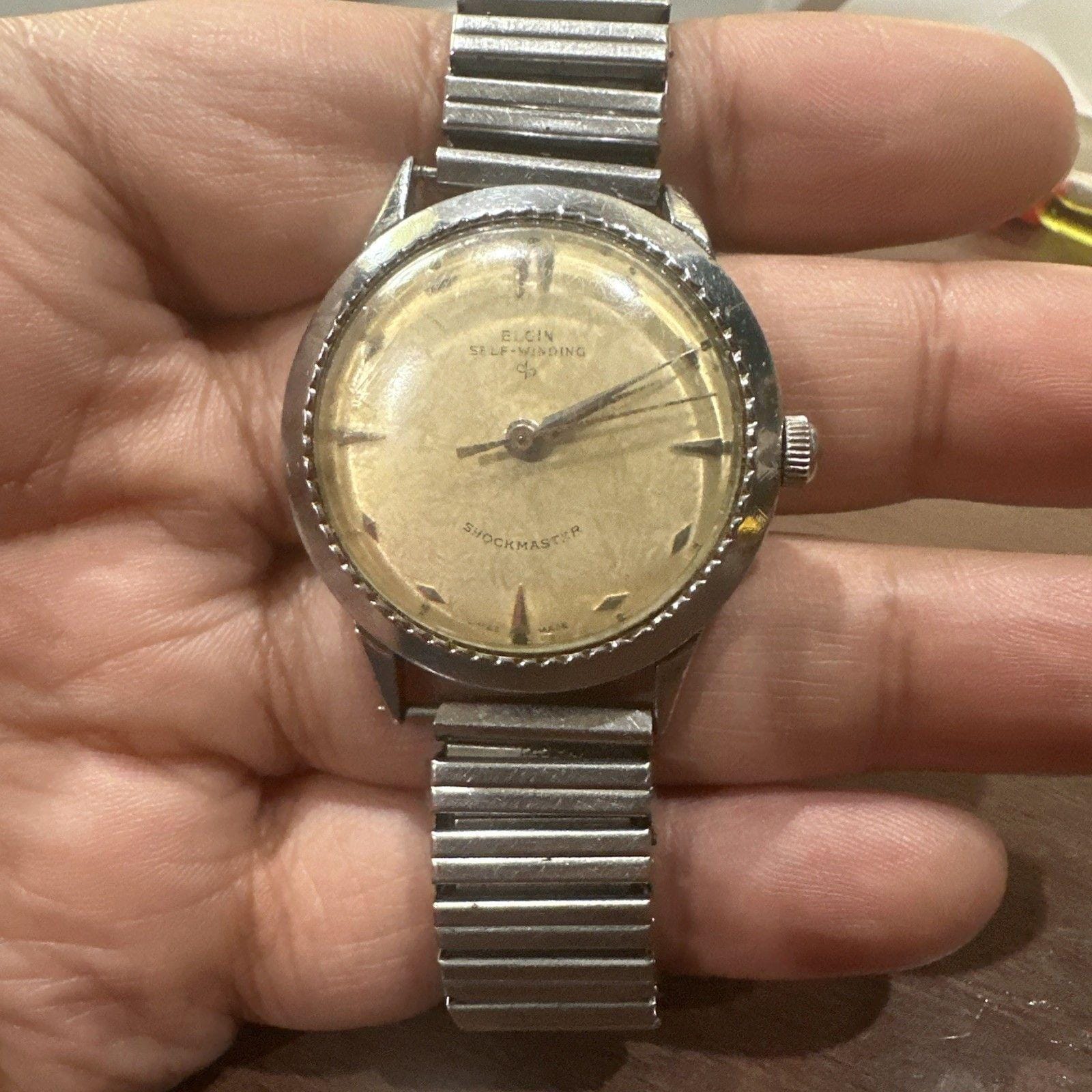 Vintage Elgin Shockmaster Self Winding Men's Watch 17 Jewel – Runs