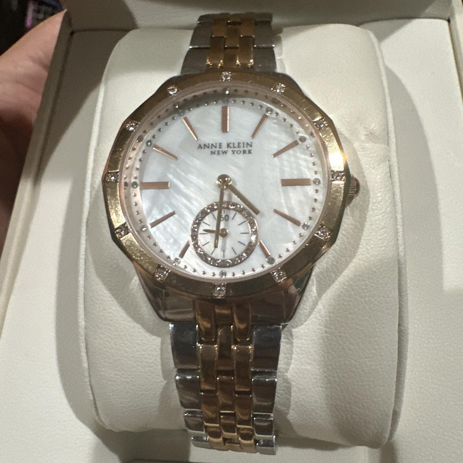 ANNE KLEIN WOMEN\'S TWOTONE SWAROVSKI CRYSTAL WATCH Pre-Owned Anne Klein 36mm Two-Tone Crystal Quartz Lady Watch  main image 3
