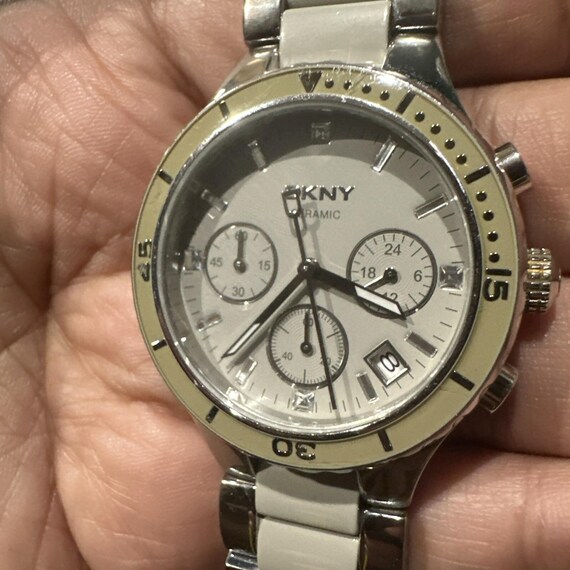 Working DKNY Ceramic Chronograph Gray Womens Stee… - image 3