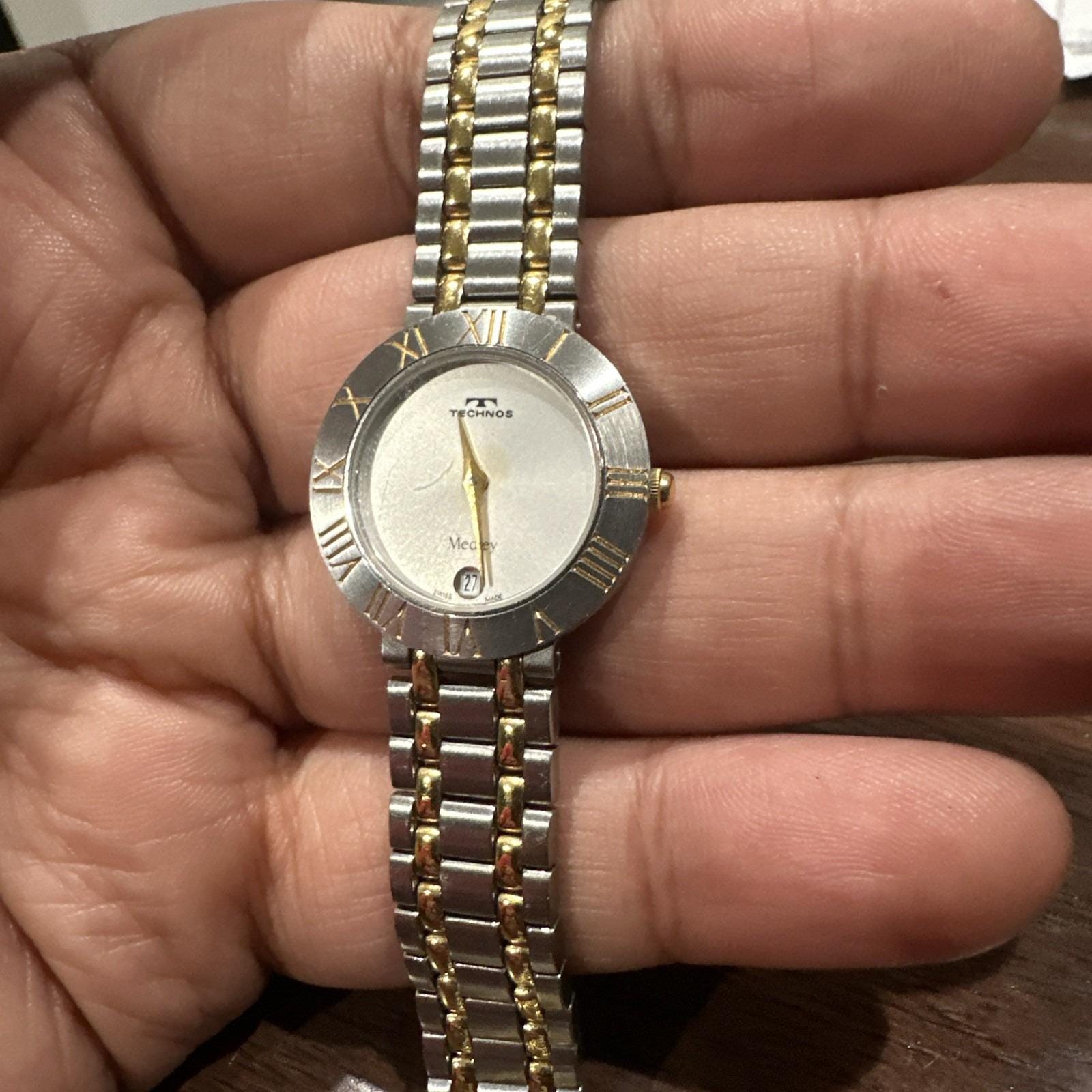 Two-tone Technos Women's Watch With Roman Numerals and Date