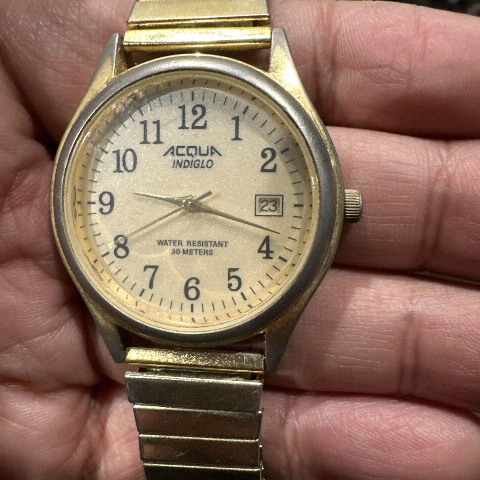 Vintage Timex Acqua Indiglo Women\'s Date Watch Gold Brown Croco Leather 2001 Vintage Acqua by Timex Ladies Indiglo Watch Silver White  main image 3