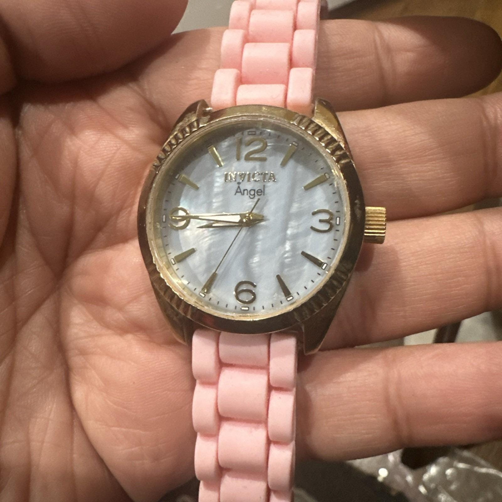 Working Invicta Ladies Angel Blue MOP DIAL Pink Silicone Band Watch 34mm Fit 7in Working Invicta Ladies Angel Blue MOP DIAL Pink Silicone  main image 4