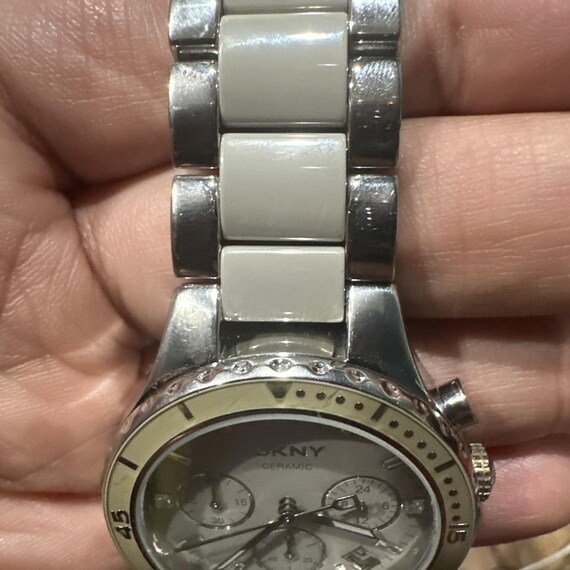 Working DKNY Ceramic Chronograph Gray Womens Stee… - image 7