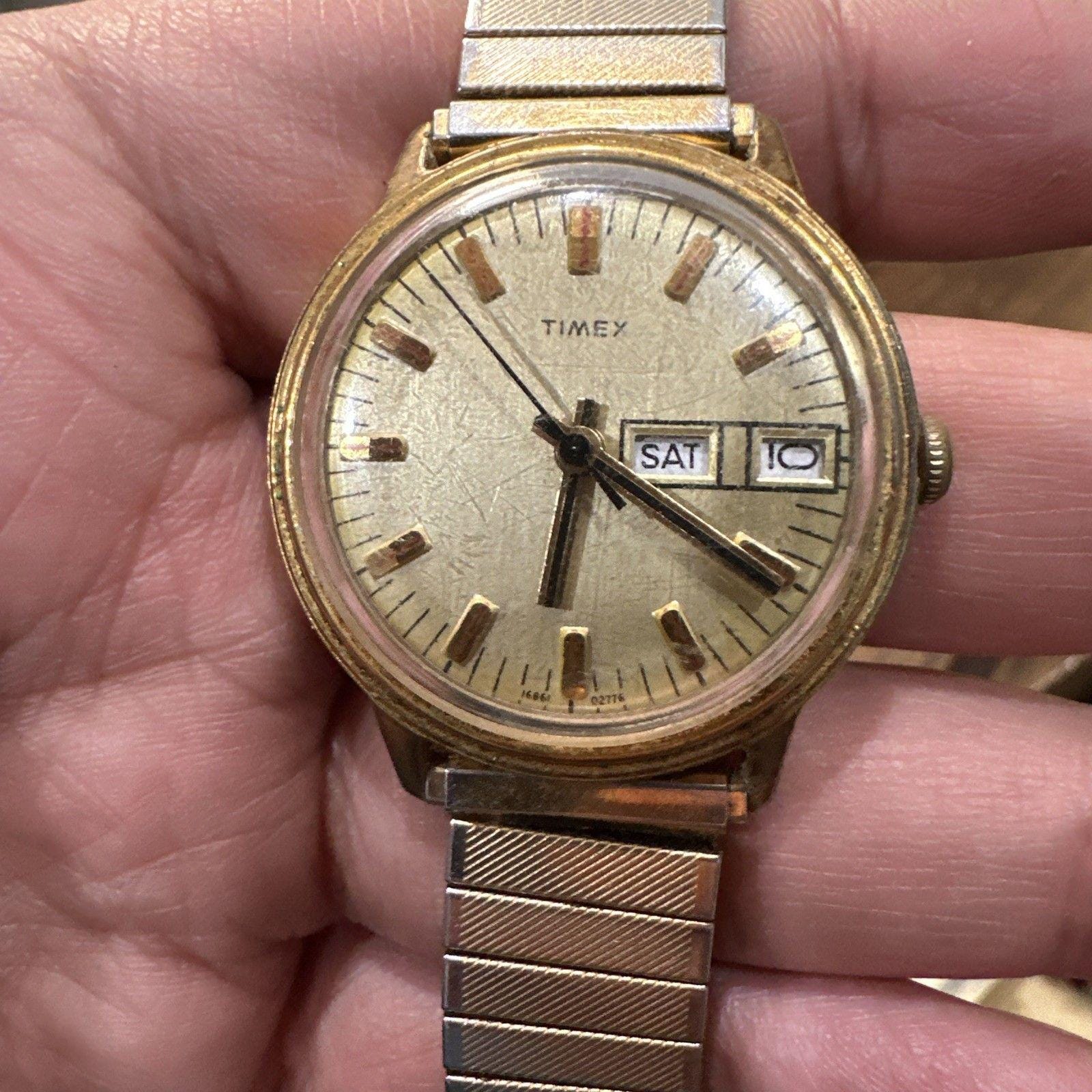 Montre Vintage Timex Mercury Date 33 Mm - Mécanique Manuelle - Plaqué Or - Très Bon état