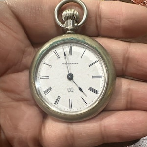 Antique Working 1900s WATERBURY 41mm Silver  Pocket Watch For Repair Rare
