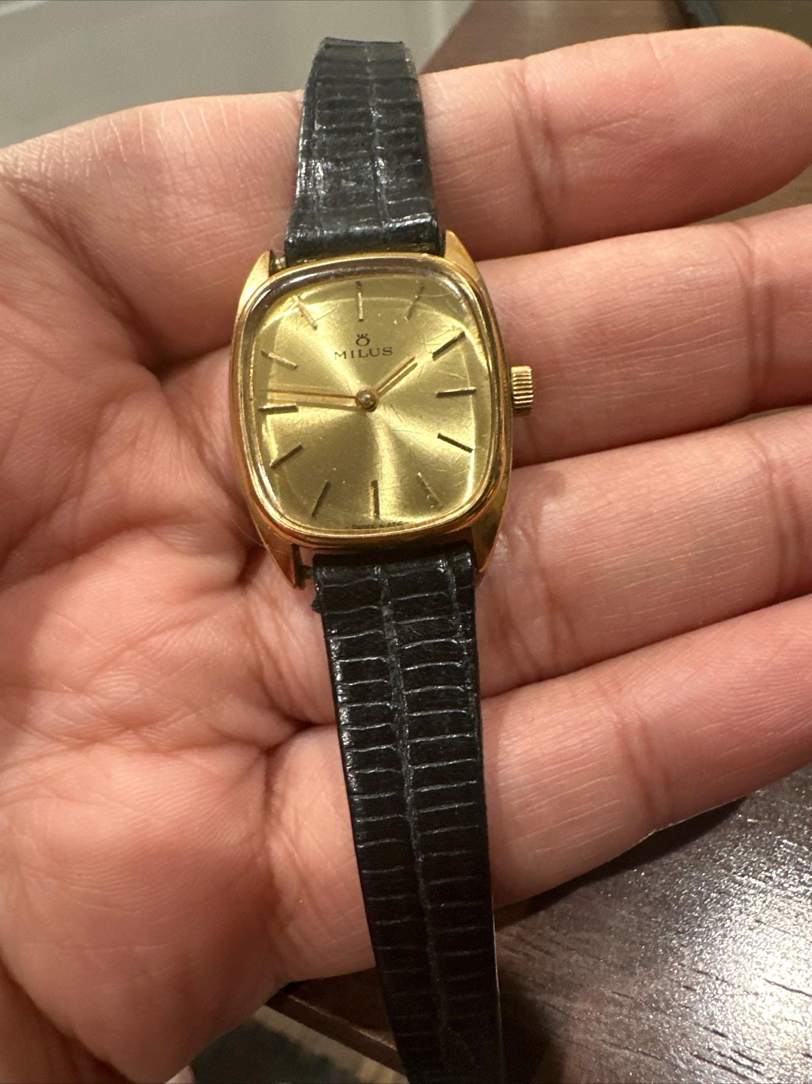 Vintage Swiss MILUS 22mm Mechanical Ladies Watch Gold Tone 17