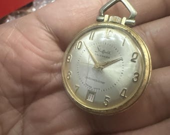 Works Vintage Sheffield Calendar Unisex Pendant Watch Swiss Made Gold Tone 32mm