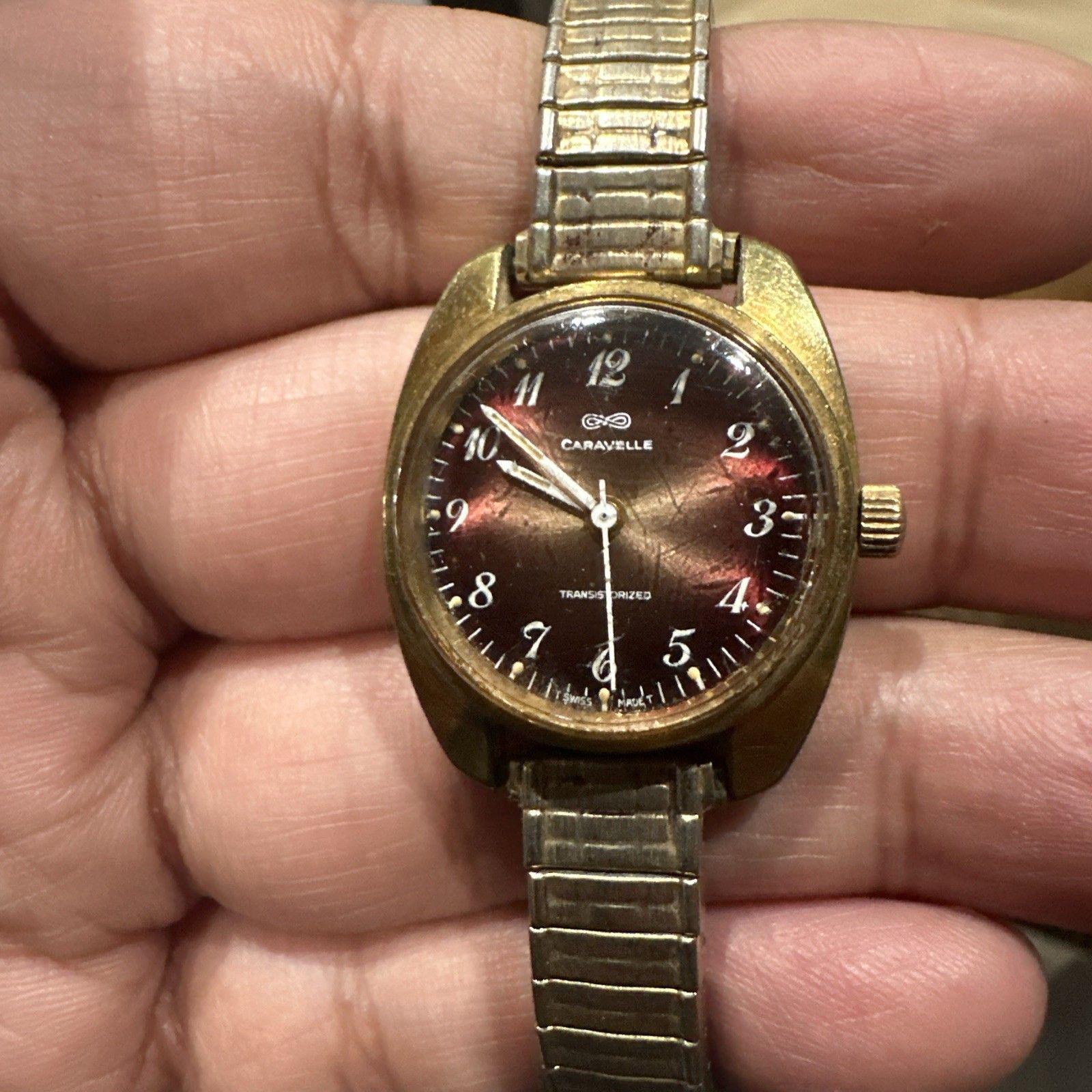 Works VTG 1975 Bulova Caravelle 24mm Red/brown Dial Manual 