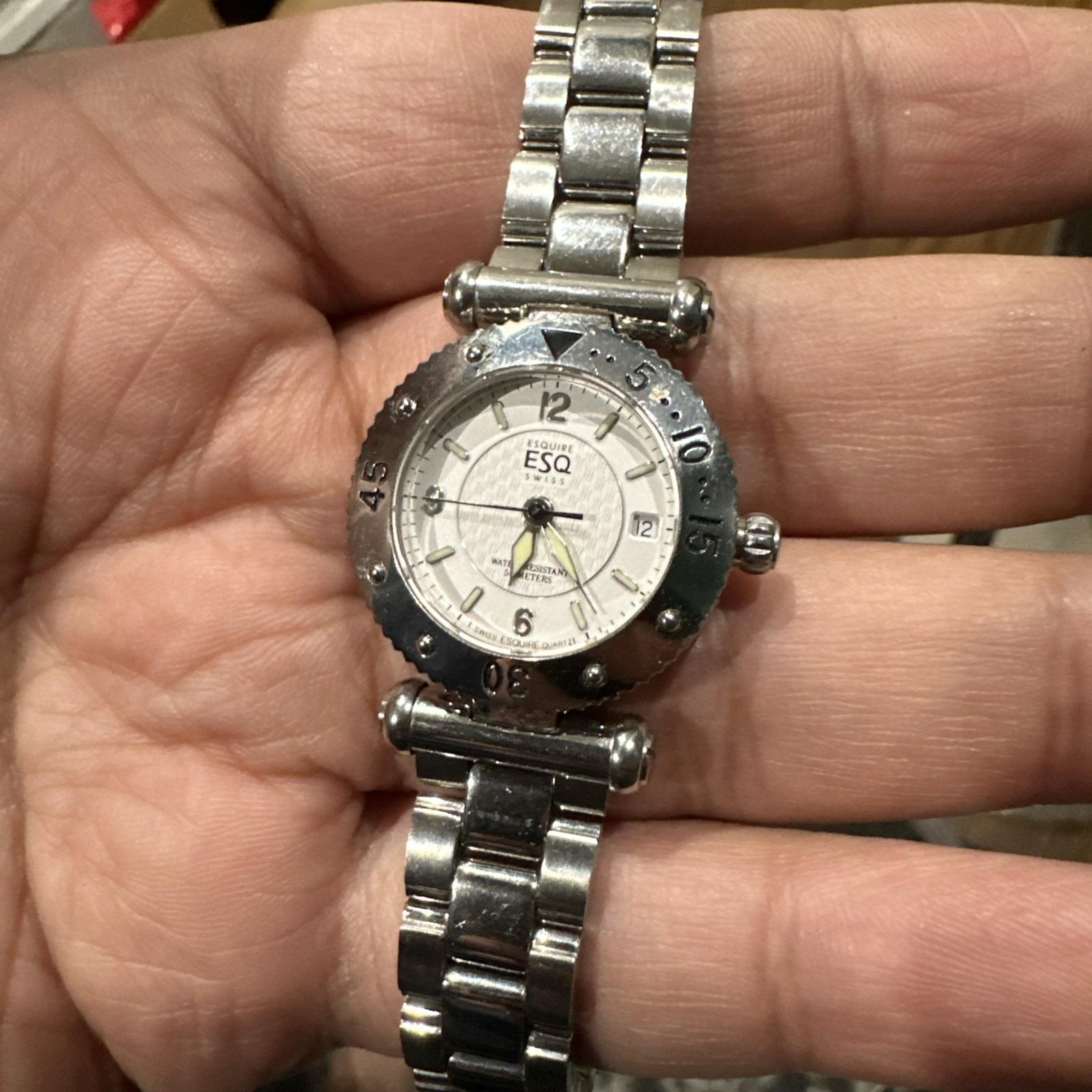 Working ESQ Esquire Swiss 100454 Quartz Steel Silver Date  display picture 1