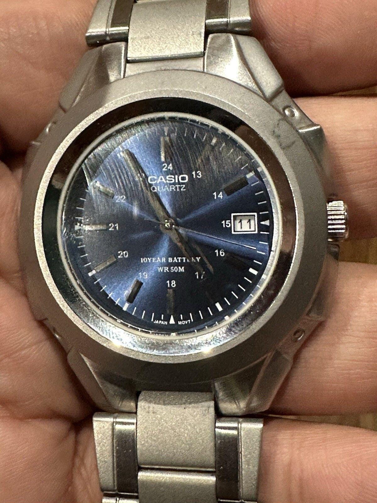 WORKING CASIO Mens Quartz 41mm MTP-3050 Blue Dial Stainless Steel Watch