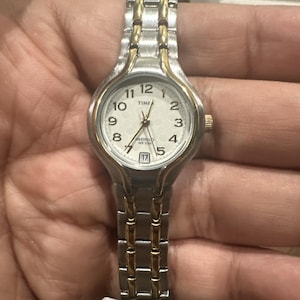 Working Timex Indiglo Watch Women 25mm Silver Two Tone Date New Battery Fits 8in