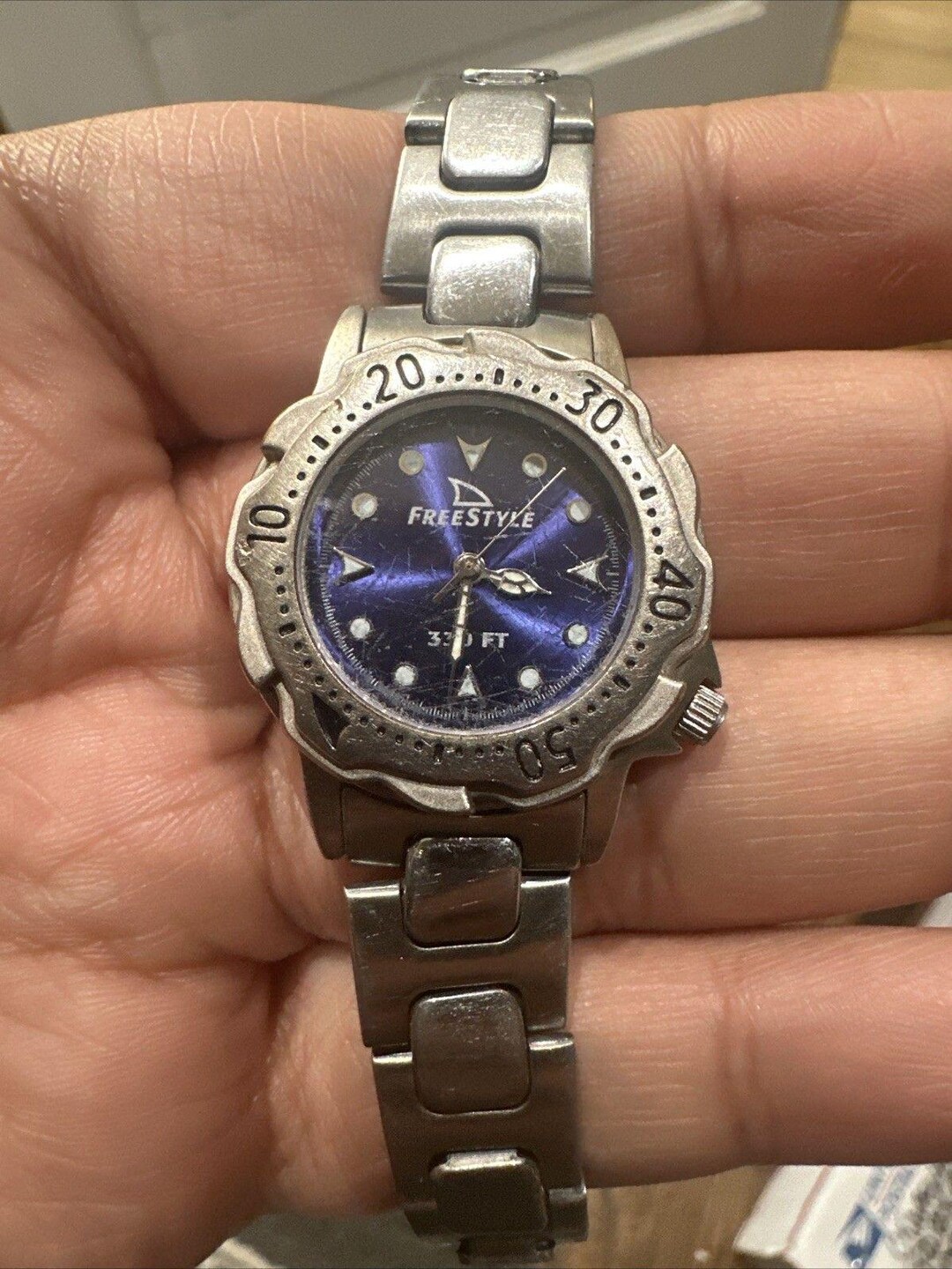Working Freestyle 28mm Blue Dial Diver Ladies‎ Quartz Watch New Battery Steel Freestyle Stainless Steel Case Round Wristwatches for sale  main image 2