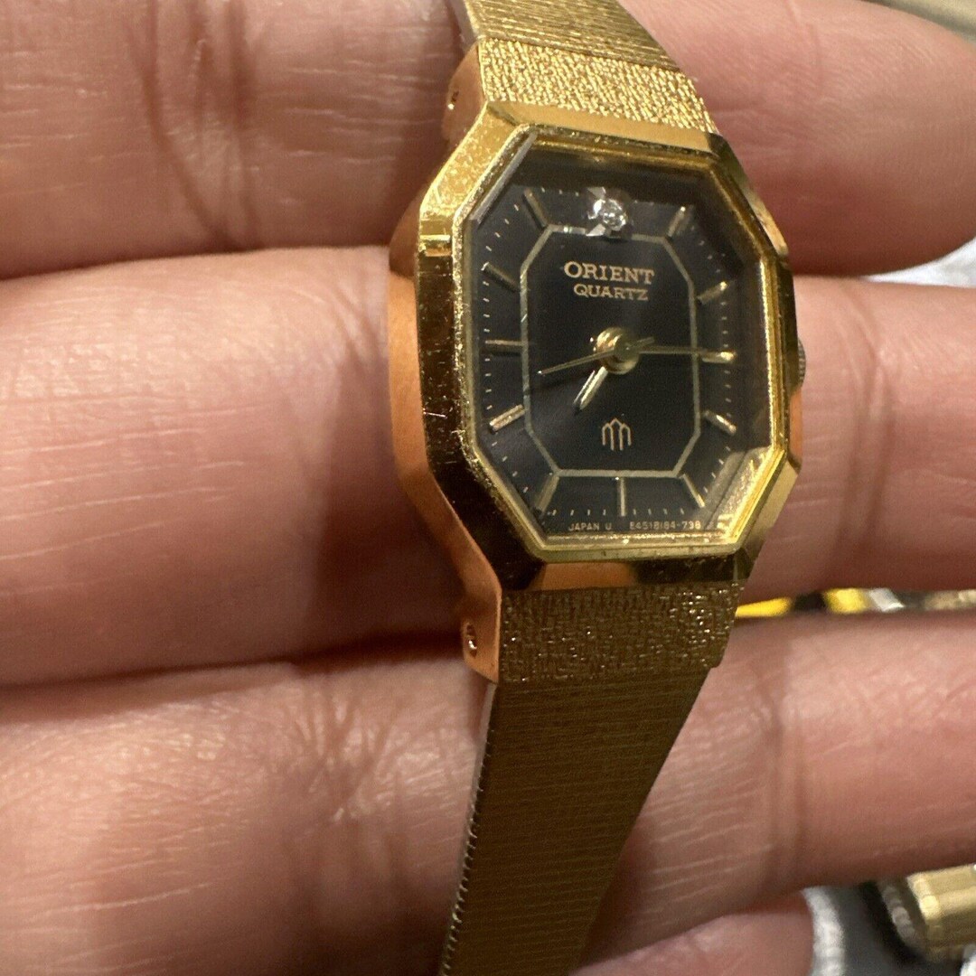 Works 17mm Orient Octagonal Ladies Bracelet Watch Black Dial 