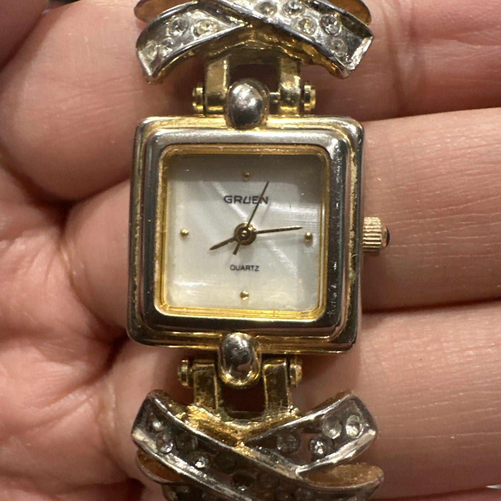 Working Vintage Ladies Gruen Faux Pearls Watch Goldtone 